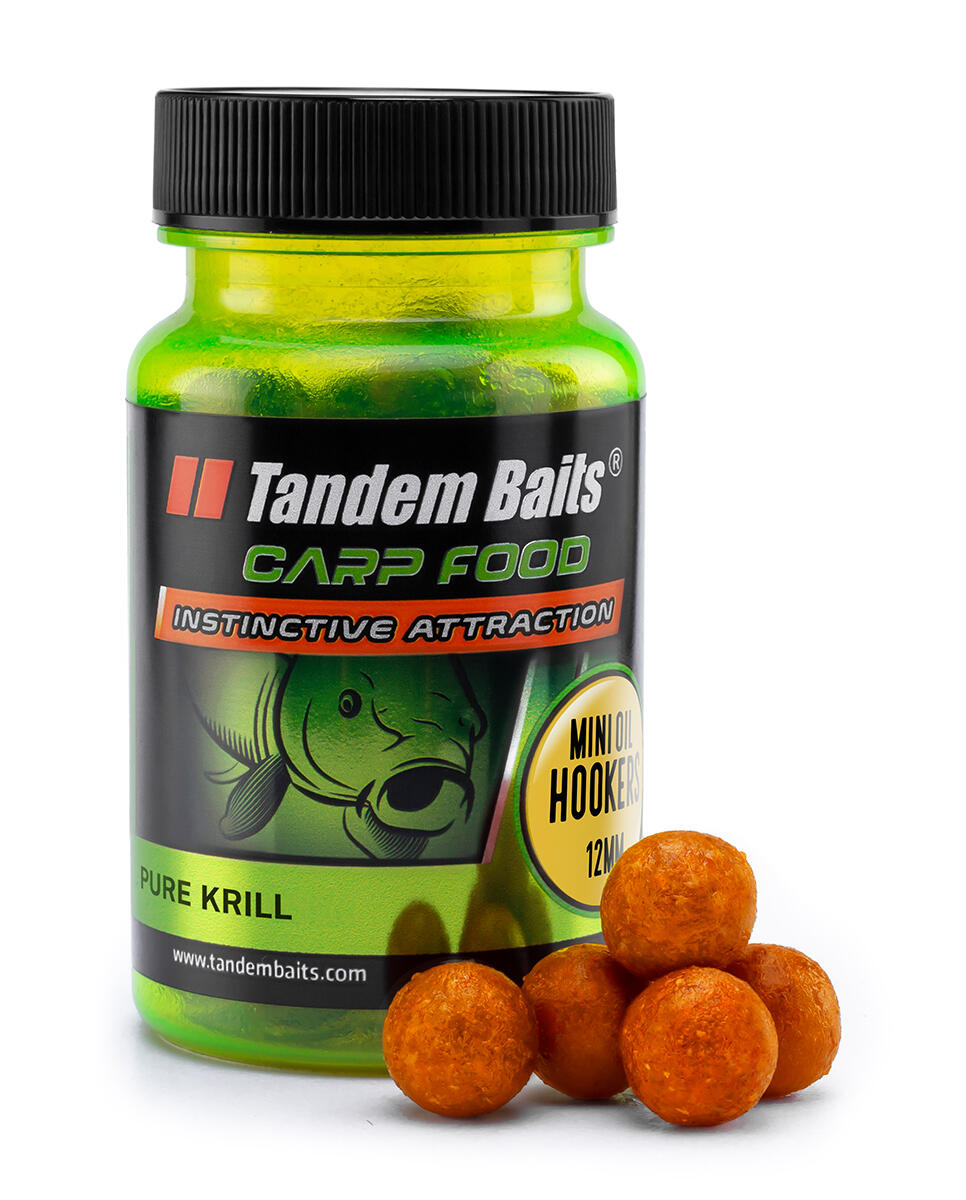 TANDEM BAITS Chytací boilies v dipu Carp Food Oil Mini Krill 12mm 50g