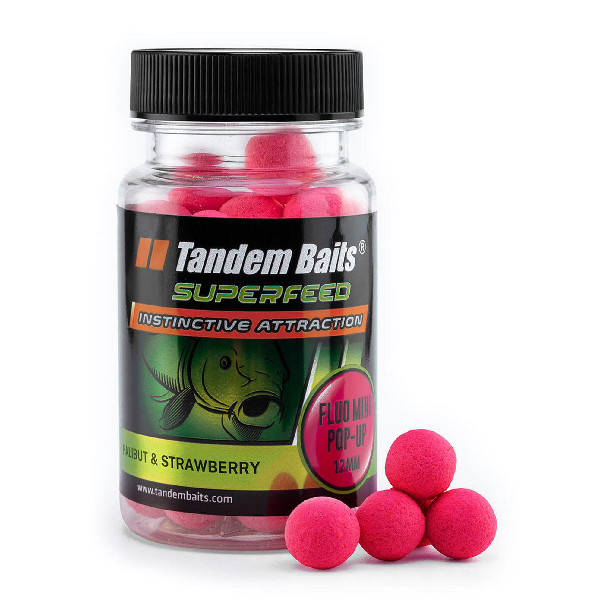 TANDEM BAITS Plovoucí boilies SuperFeed Fluo Mini Halibut & Jahoda 12mm 30g