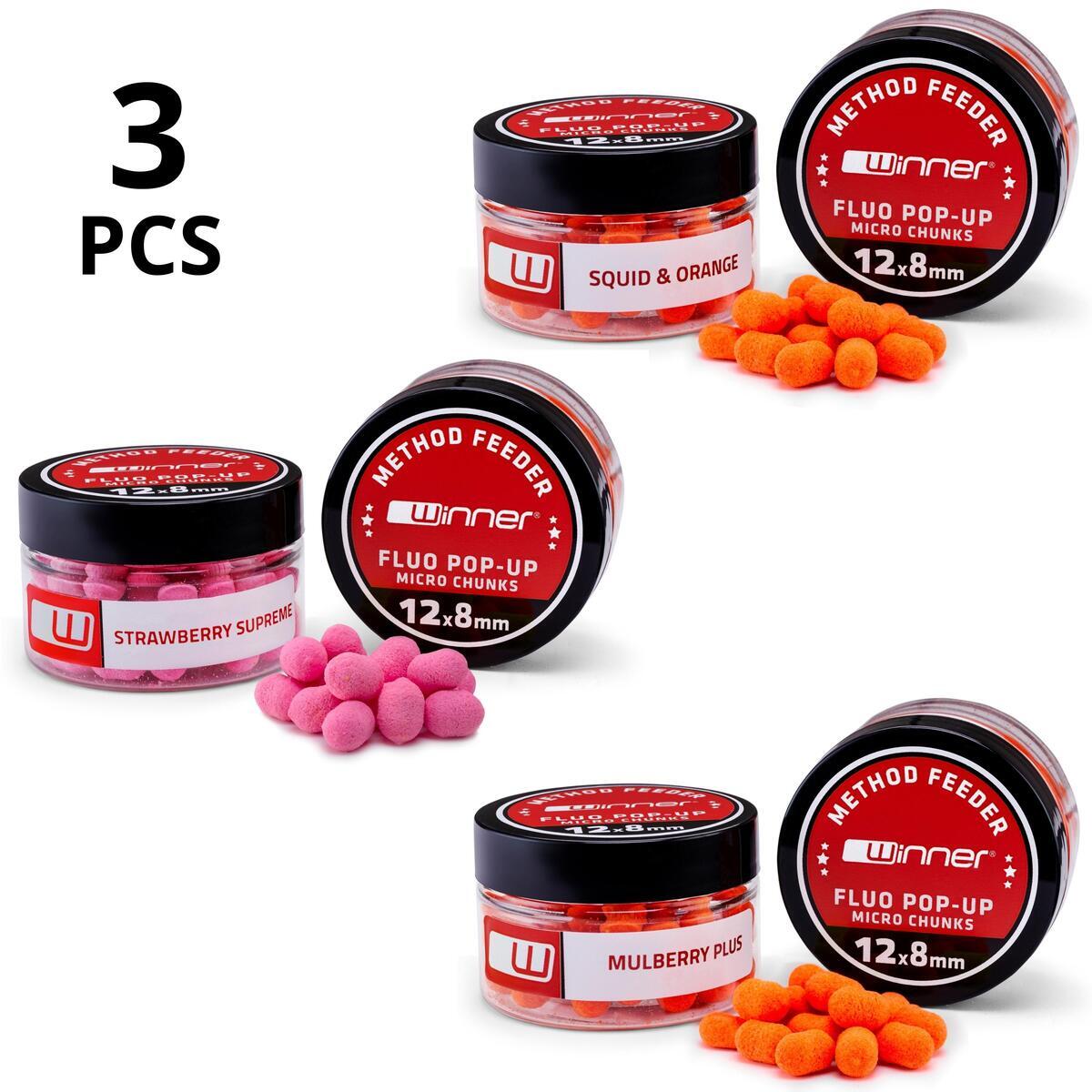 Mikro Fluo Chunks przynęty do metody20g – Zestaw 3 sztuki Owocowy Mix