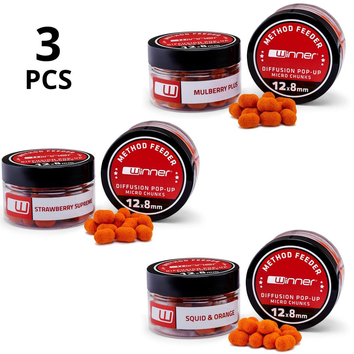 Przynęty do metody Diffusion Micro Chunks 8mm/20g Zestaw 3 sztuki Owocowy Mix