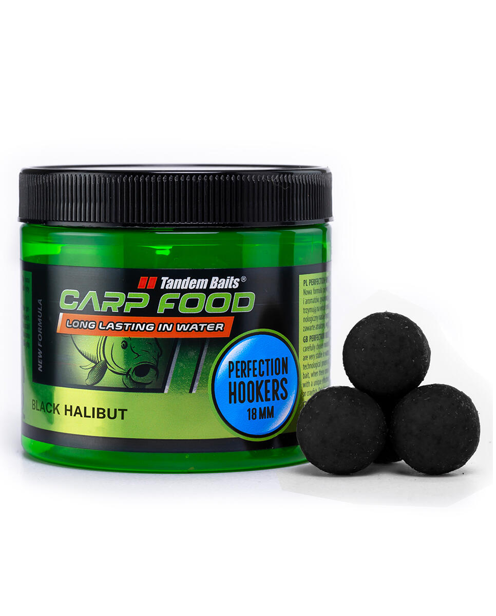 TANDEM BAITS Chytací boilies Carp Food Perfection Černý Halibut 18mm 120g