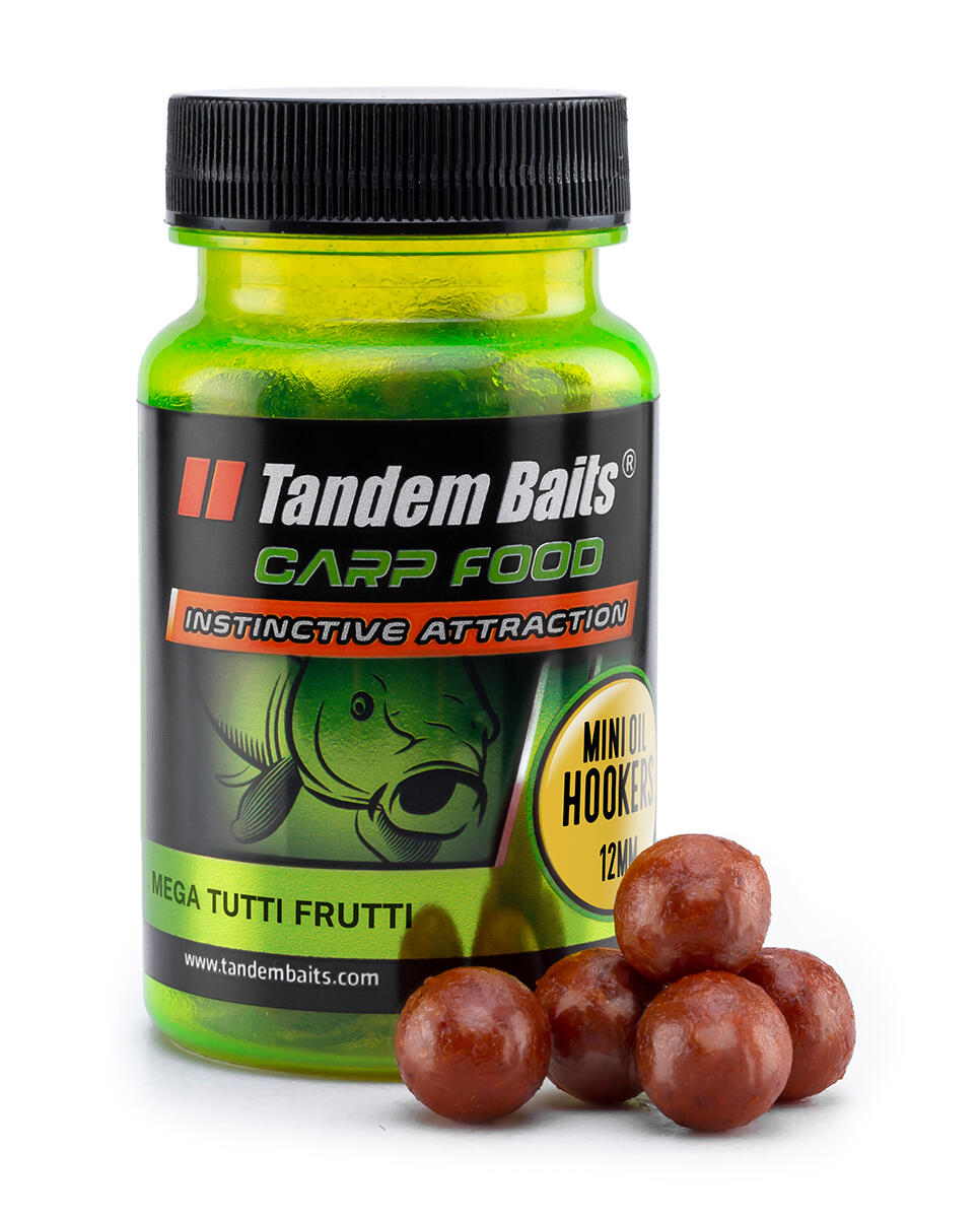 TANDEM BAITS Chytací boilies v dipu Carp Food Oil Mini Tutti Frutti 12mm 50g