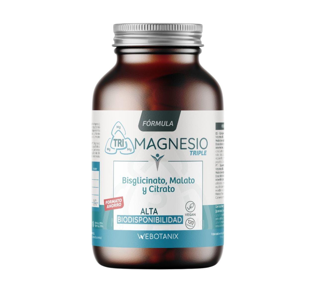 WEBOTANIX Fórmula Tripla de Magnésio com Bisglicinato de Magnésio Citrato B6 120 cápsulas