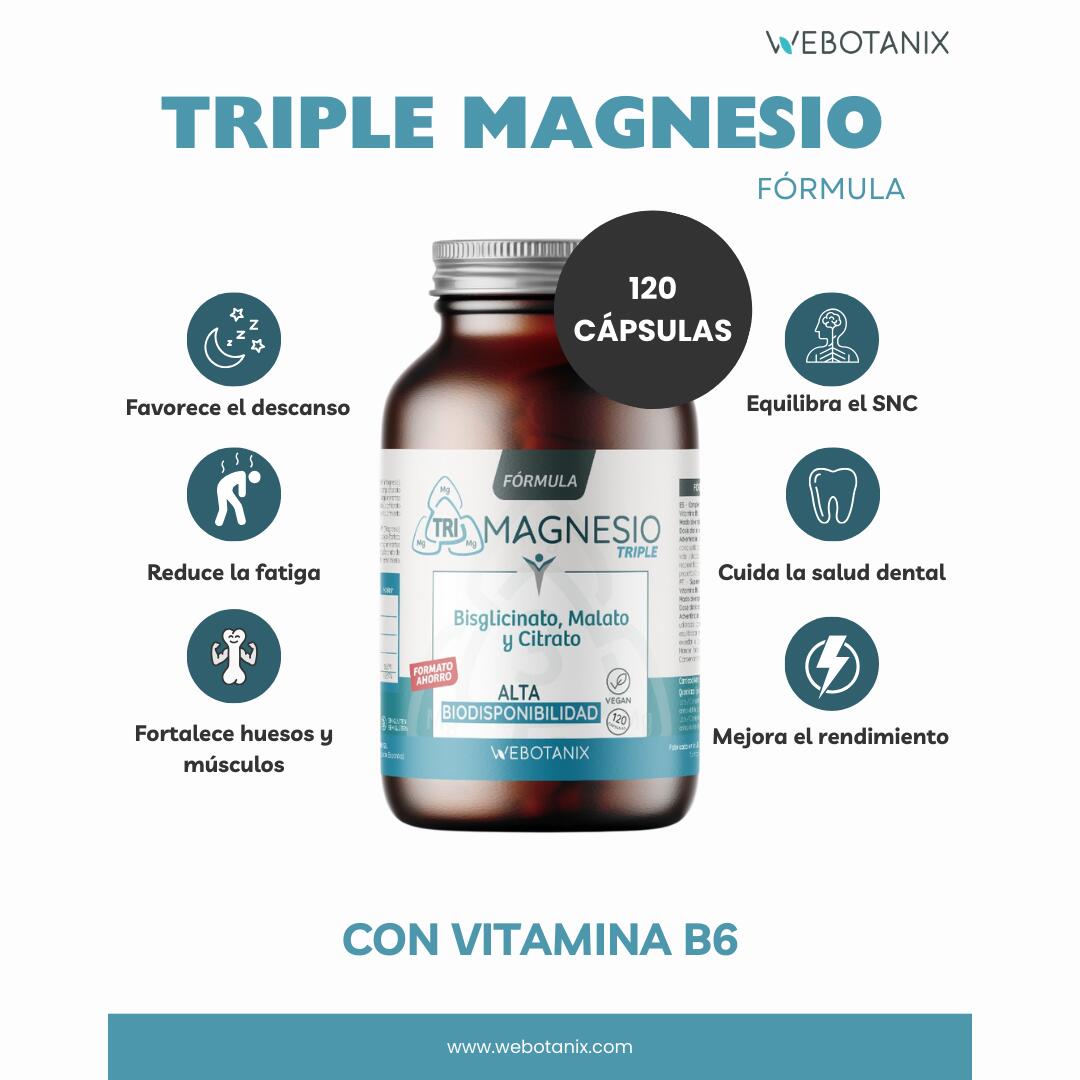 Fórmula Tripla de Magnésio com Bisglicinato de Magnésio Citrato B6 120 cápsulas 3/7