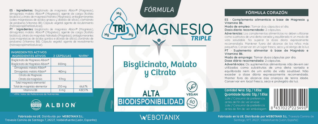 Fórmula Tripla de Magnésio com Bisglicinato de Magnésio Citrato B6 120 cápsulas 7/7