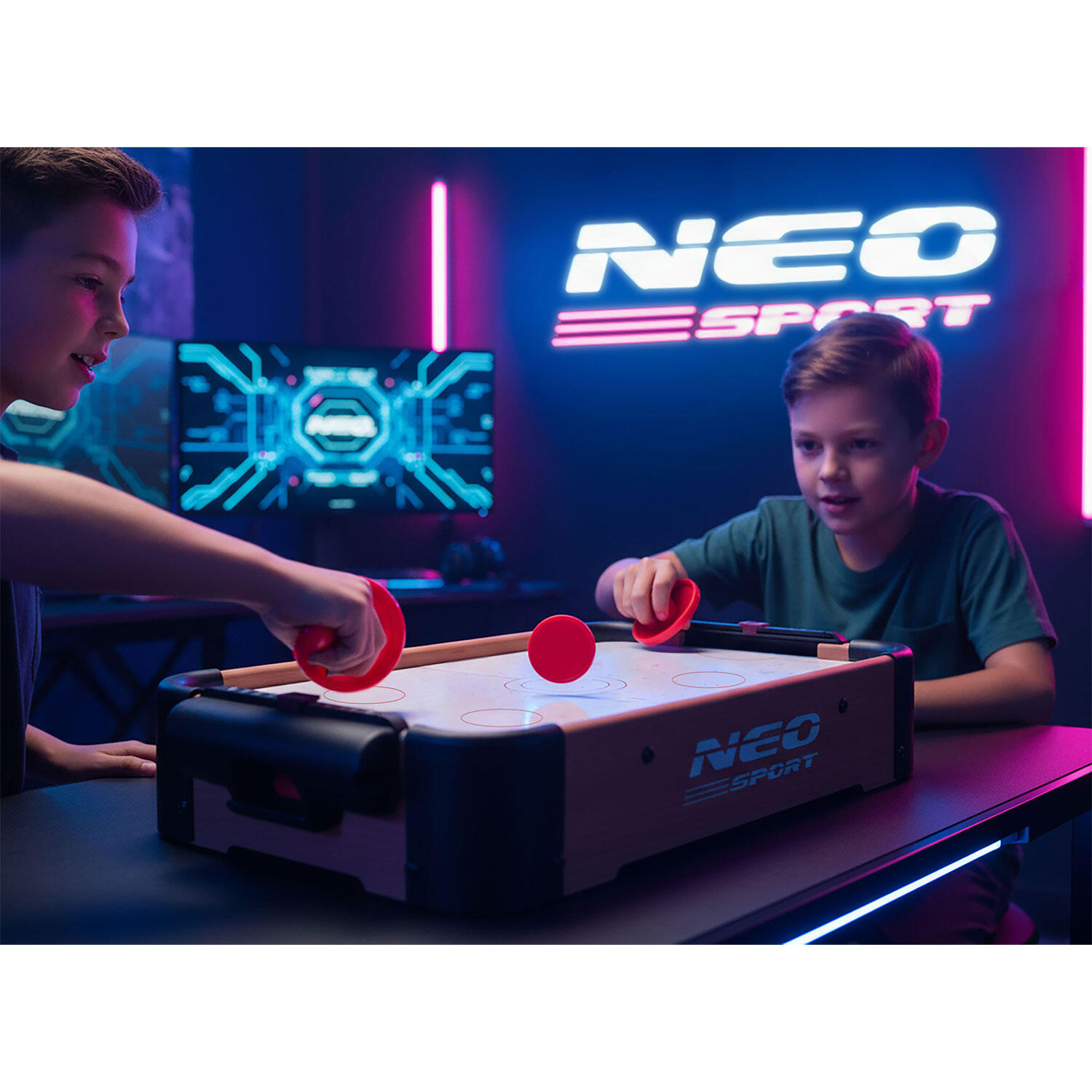 NEO-SPORT Mini Tischhockey Airhockeytisch Air Hockey Spieltisch Lufthockey 6/7