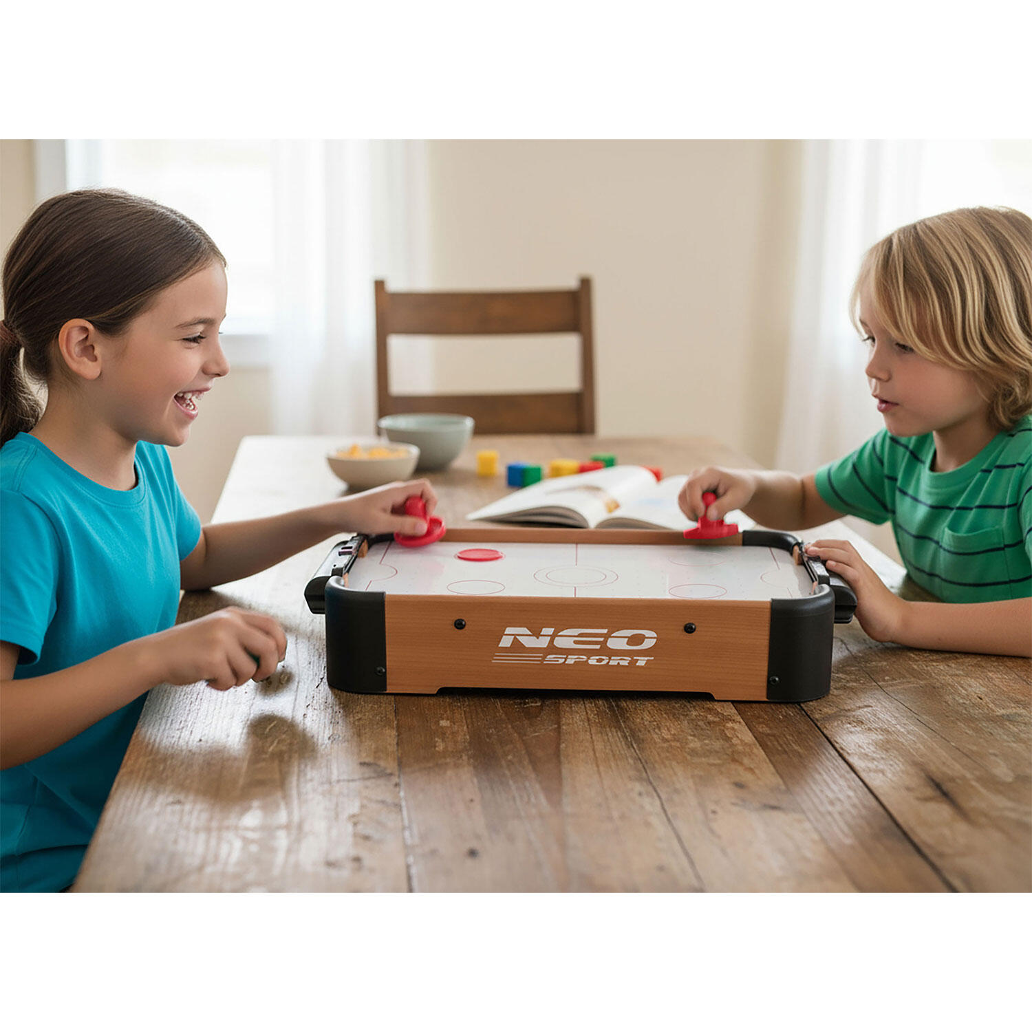 NEO-SPORT Mini Tischhockey Airhockeytisch Air Hockey Spieltisch Lufthockey 5/7