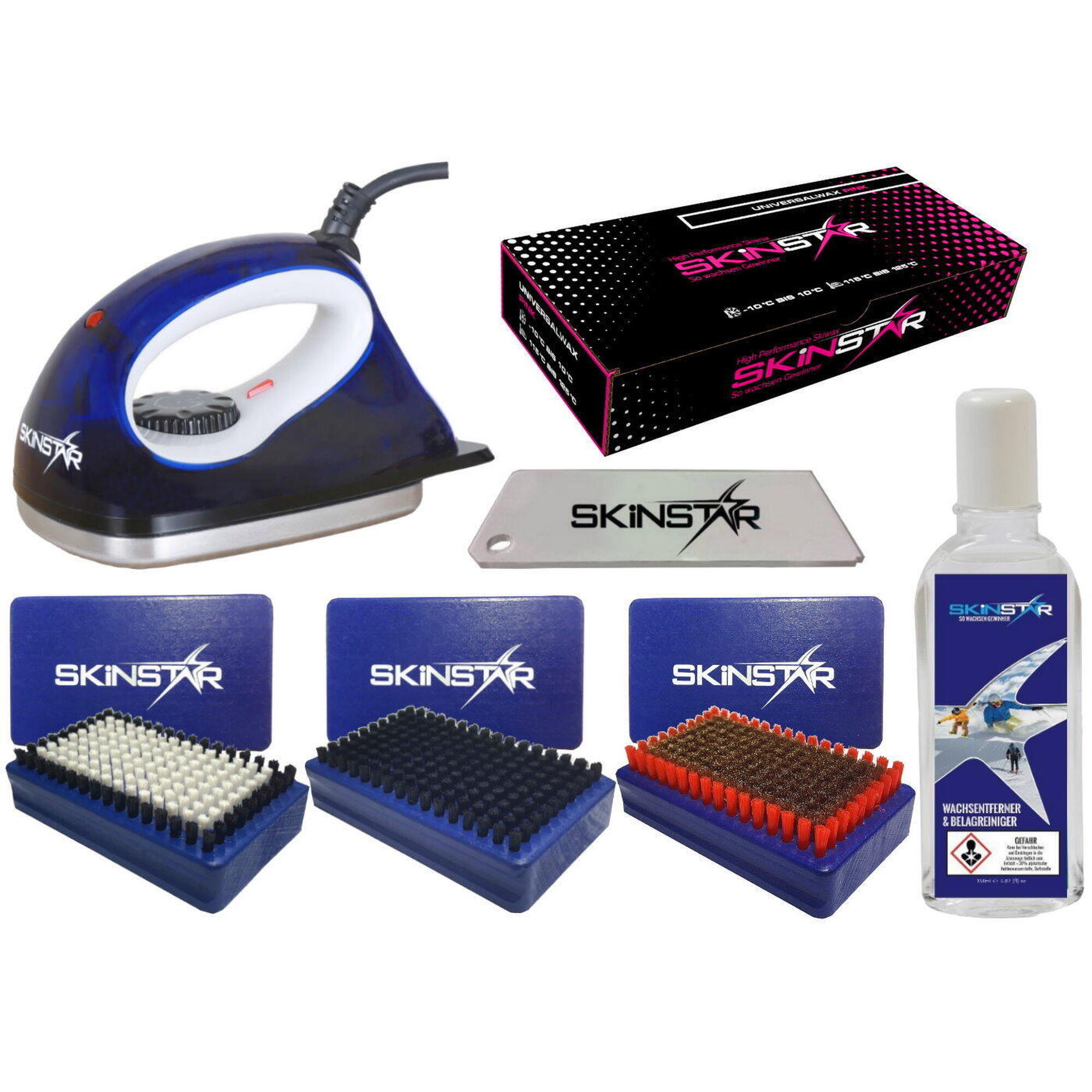 Skinstar - Kit Fart Ski Avec Fer, Brosses, Fart Universel & Nettoyant, 7 Pièces - Fer À Farter - Bleu - No Size - Decathlon