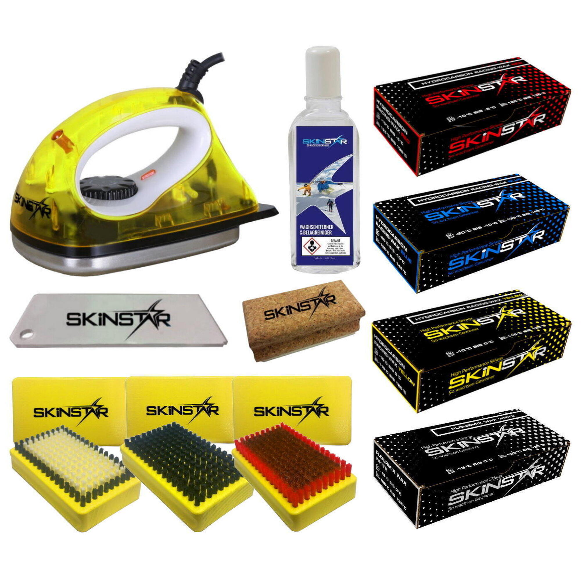 Skinstar - Kit De Fartage Ski Fer, Nettoyant, Liège, Brosses & Farts 11 Pcs - Fer À Farter - Jaune - No Size - Decathlon