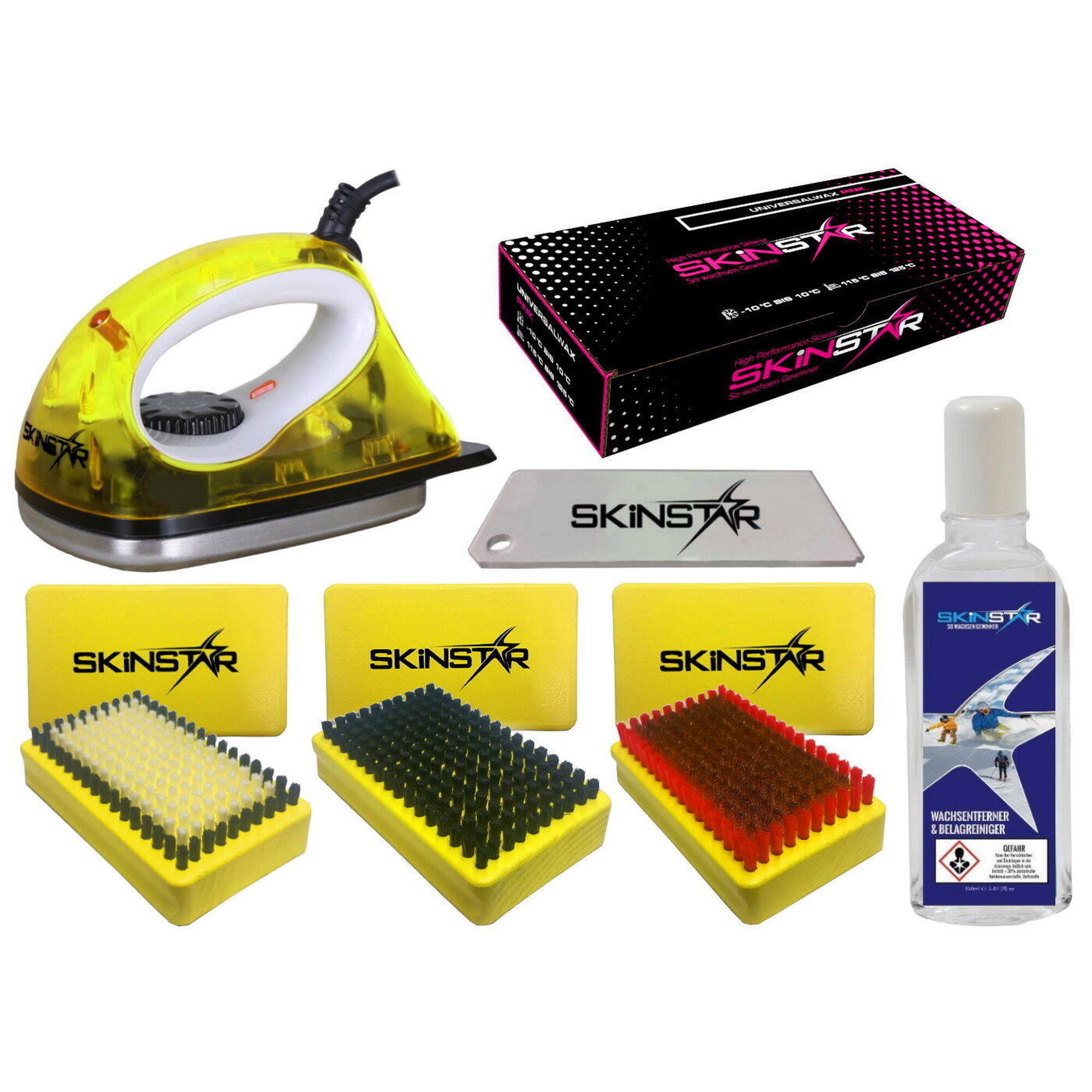 Skinstar - Kit Fart Ski Avec Fer, Brosses, Fart Universel & Nettoyant, 7 Pièces - Fer À Farter - Jaune - No Size - Decathlon