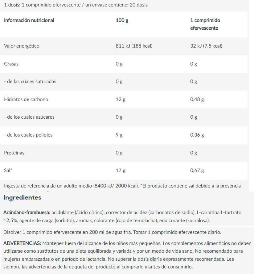 l carnitina efervescente L-Carnitine 1000 sabor Limón – 18 tabletas efervescentes main image 0