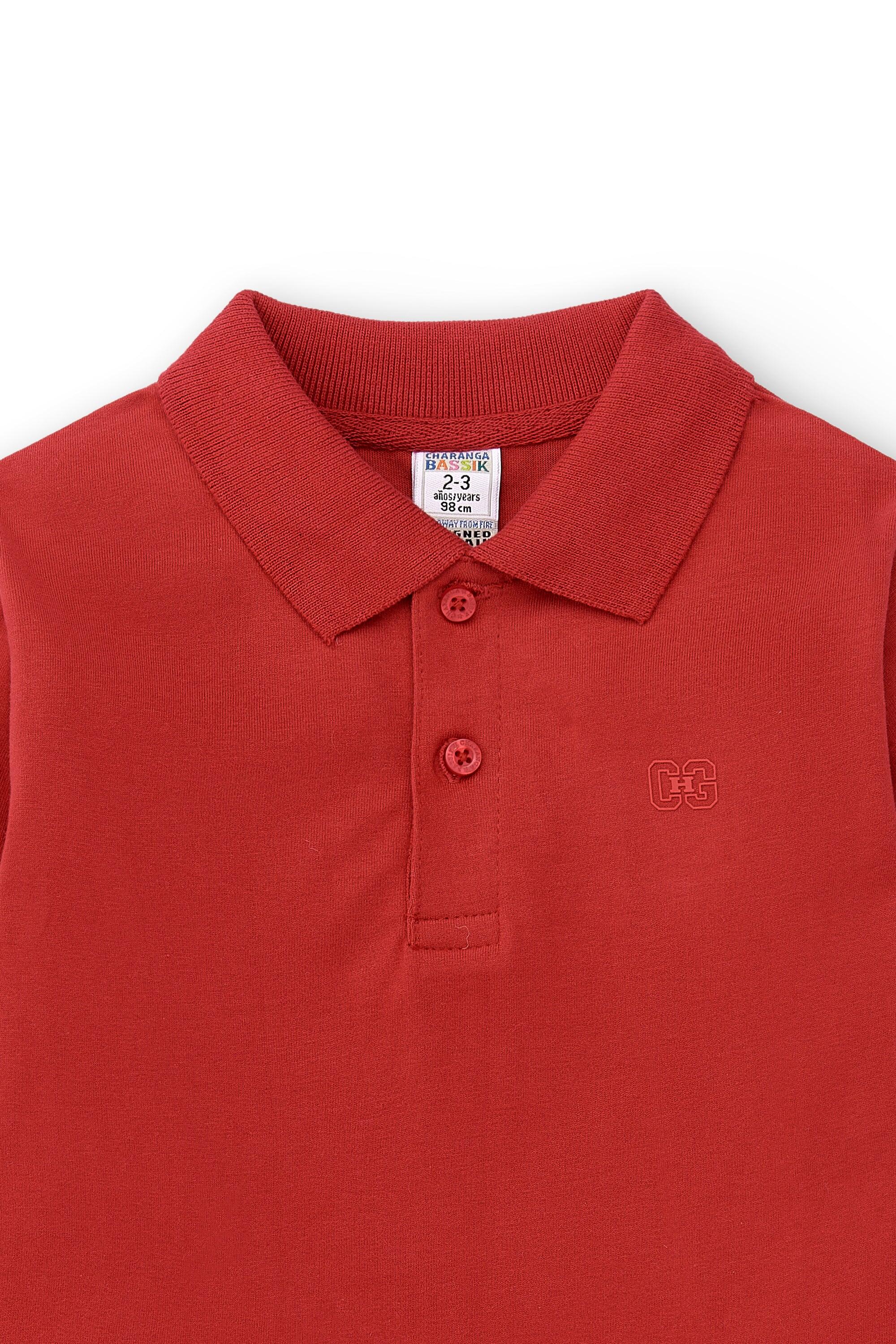 Camisa polo básica vermelha de manga comprida para meninos, com 4/4