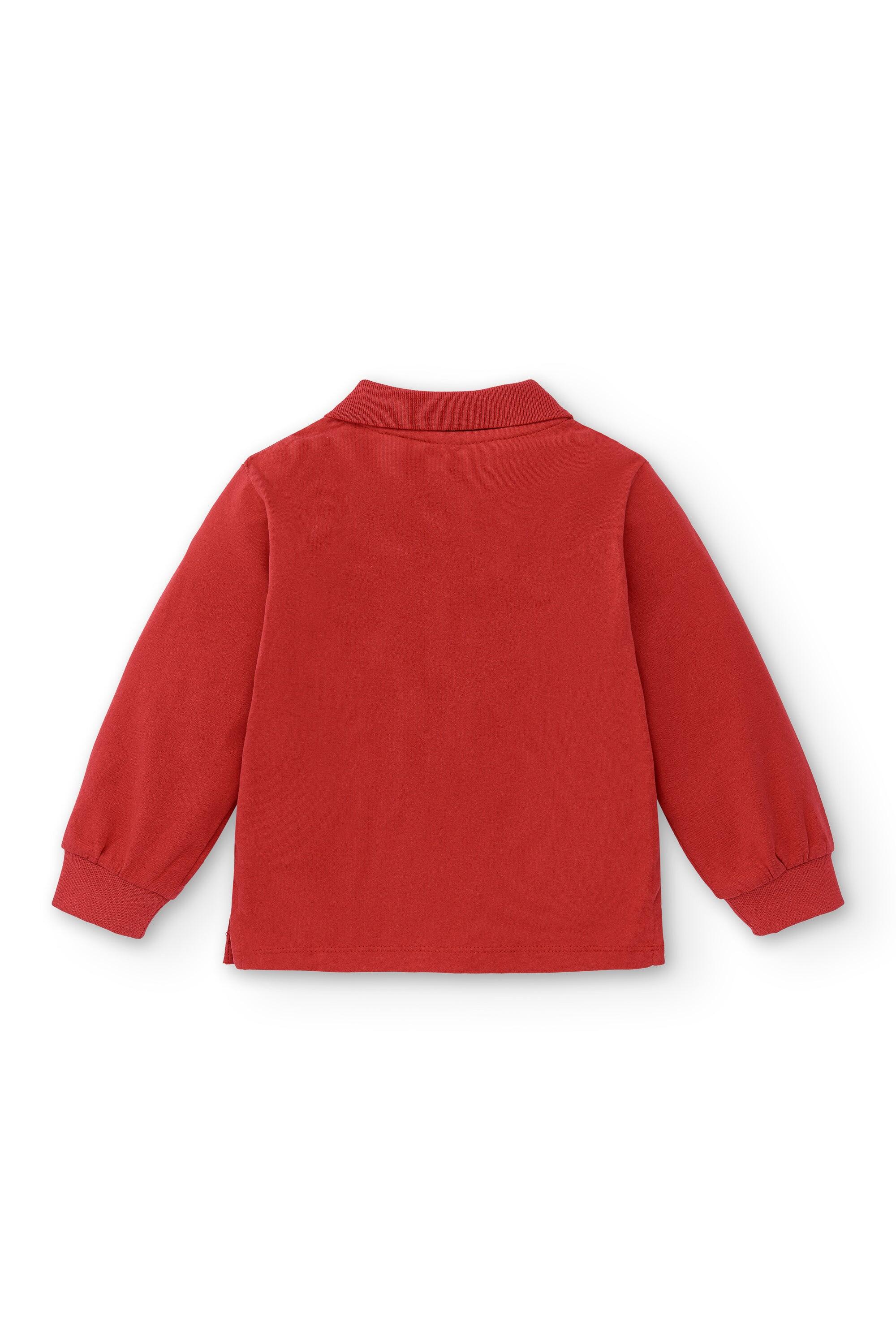 Camisa polo básica vermelha de manga comprida para meninos, com 3/4