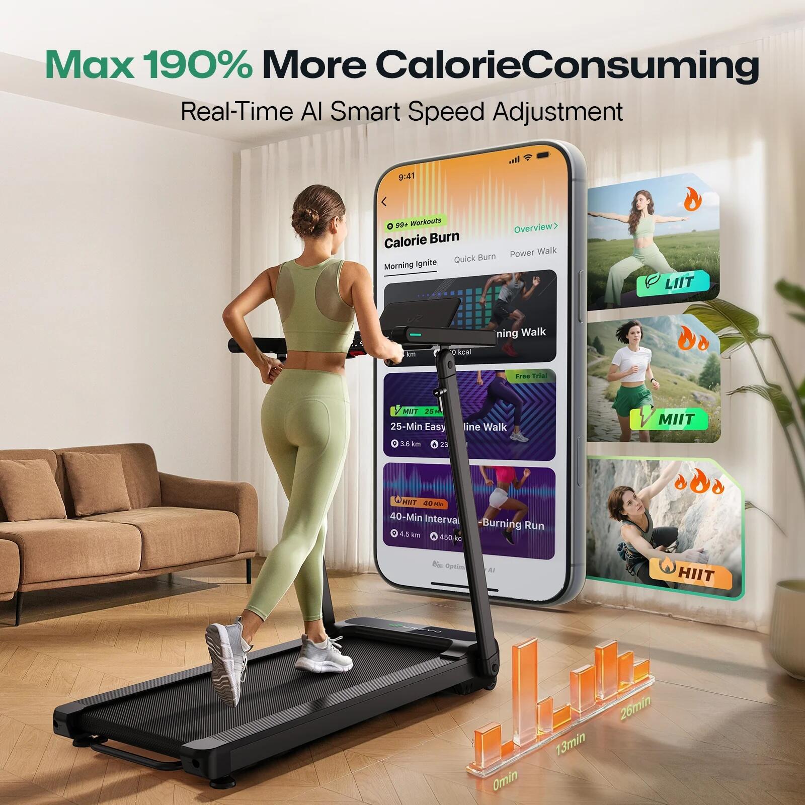 Foldable walking treadmill Foldi 3S with smart features & console 4/7