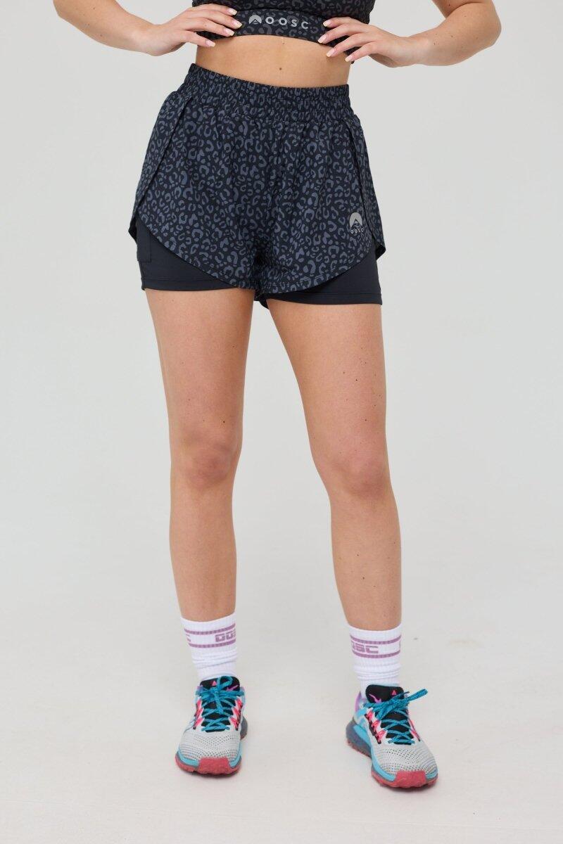 Dames Running Shorts 2-in-1 Elite Black Leopard 6/6