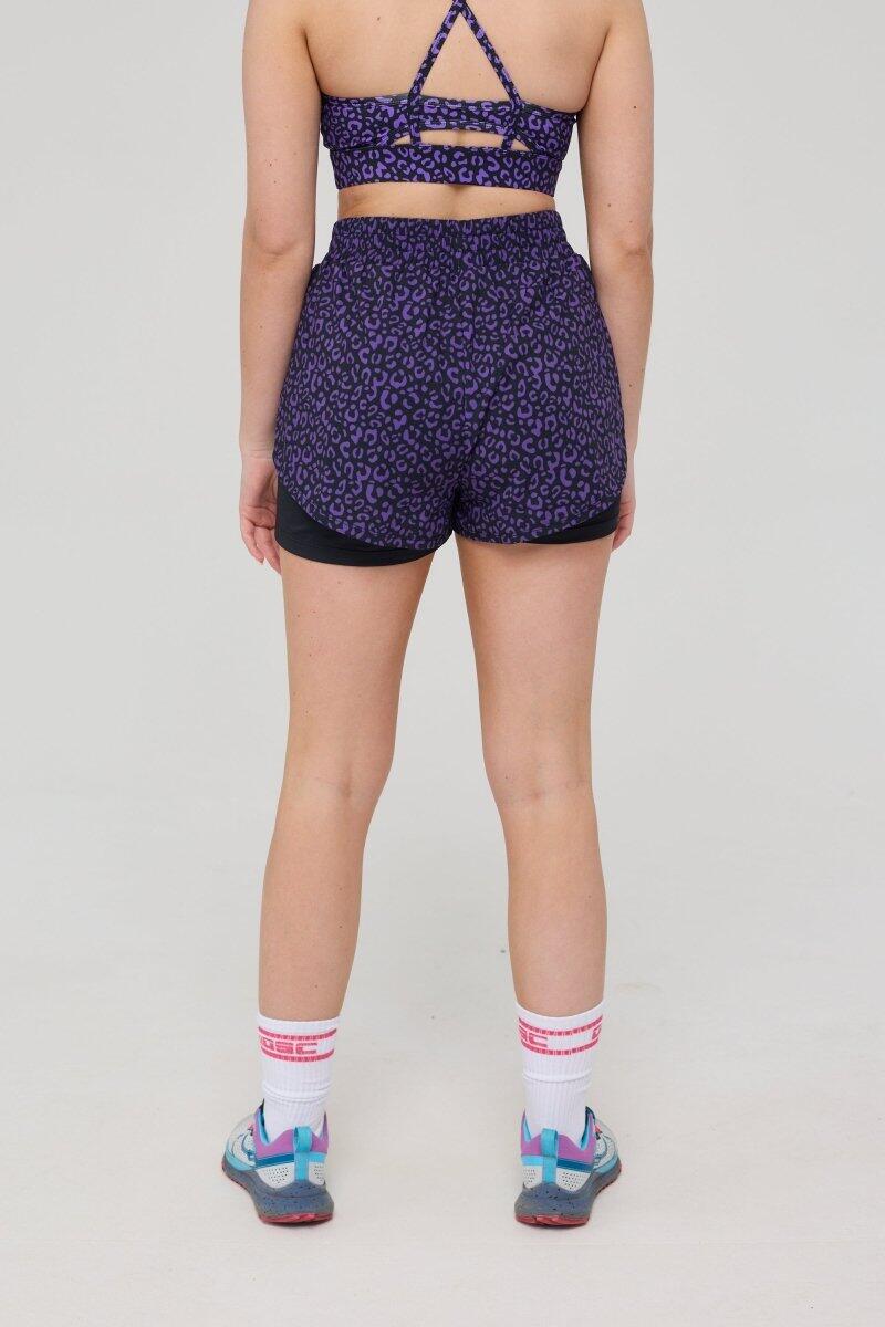 Dames Running Shorts 2-in-1 Elite Purple Leopard 2/5