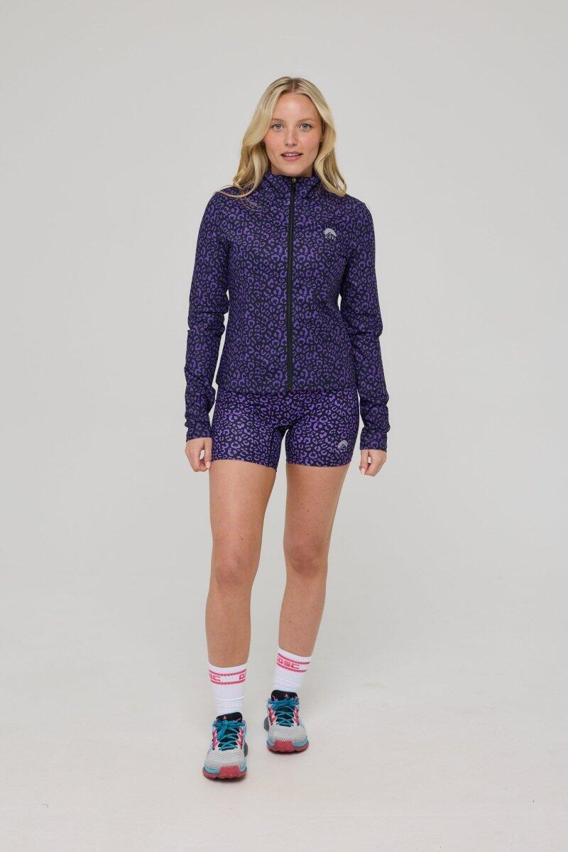 Dames Fitness Zip-Jas Crop Infinite Purple Leopard 3/4
