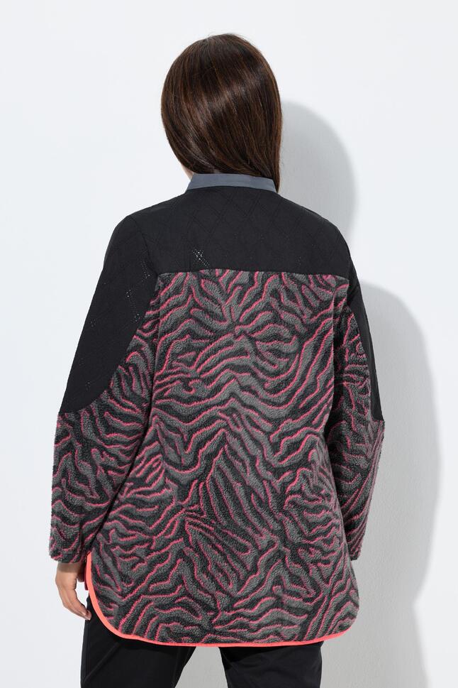 Damskie Długa kurtka polarowa wzór w panterkę stójka długi rękaw