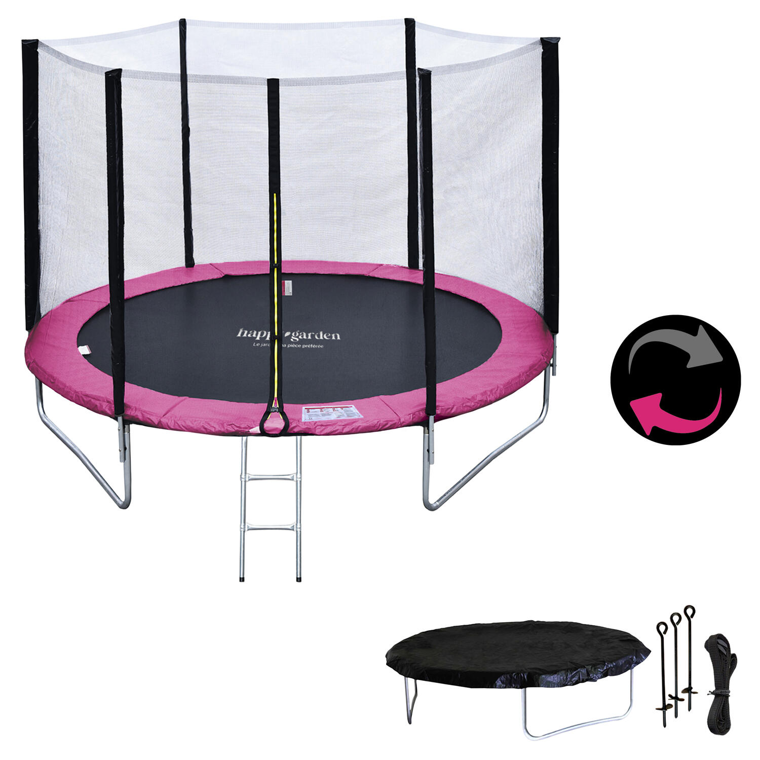 Trampoline 245cm réversible rose/gris CANBERRA + échelle, bâche et kit d'ancrage 2/7