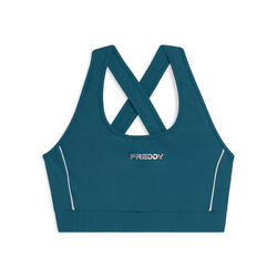 Brassière technique avec bretelles croisées et passepoils blancs