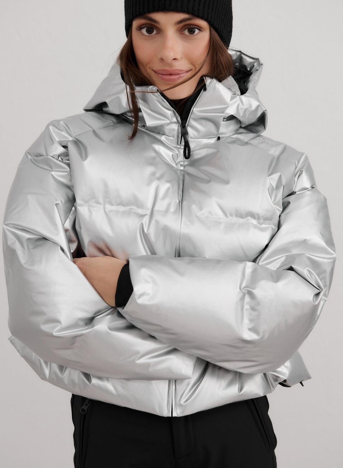 AIM'N Damen Steppjacke Wasserdicht Atmungsaktiv mit Abnehmbare Kapuze Silber