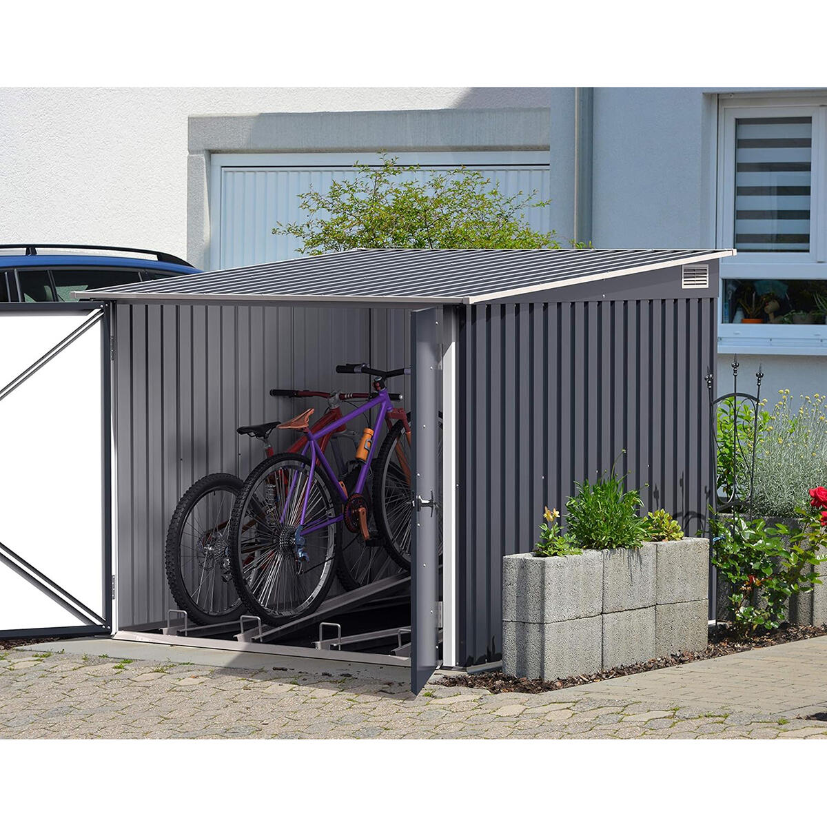 Guarda bicicletas metálico 203×202×162.5 cm gris antracita 2/7