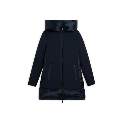 Doudoune pour femmes longue, mate et brillante, avec capuche