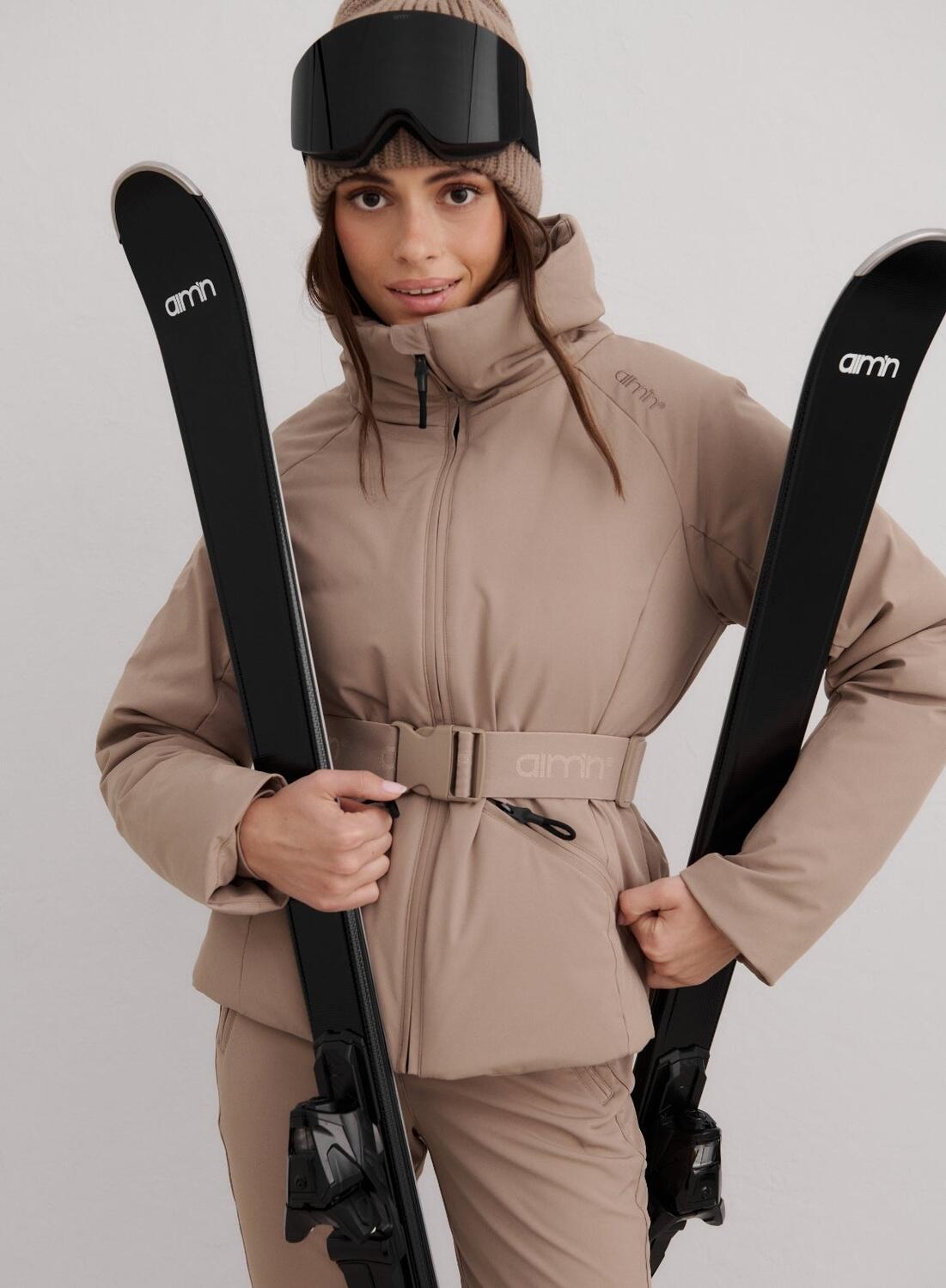 AIM'N Damen Winterjacke Wasserdicht Stehkragen mit Kunstpelz Hellbraun