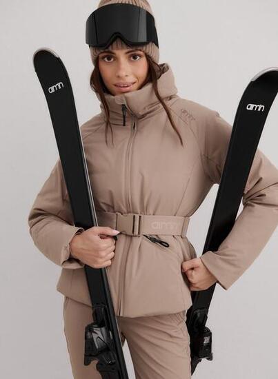 Damen Winterjacke Wasserdicht Stehkragen mit Kunstpelz Hellbraun