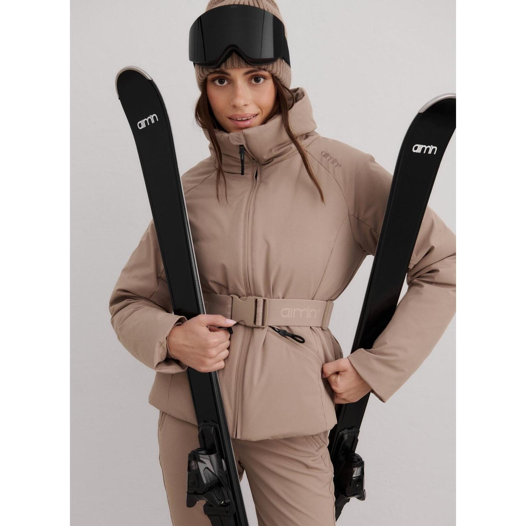 Aim'n - Femme Veste D'Hiver Imperméable À Col Montant Avec Fausse Fourrure Marron Clair - Doudoune Duvet - Marron - Decathlon