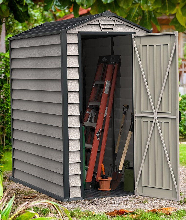 Caseta jardín Evermore 4×6 PVC gris claro/oscuro 6/7