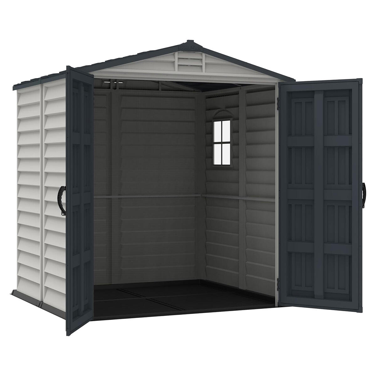 Caseta jardín PVC 191×191×213 cm suelo incluido adobe/antracita 5/7
