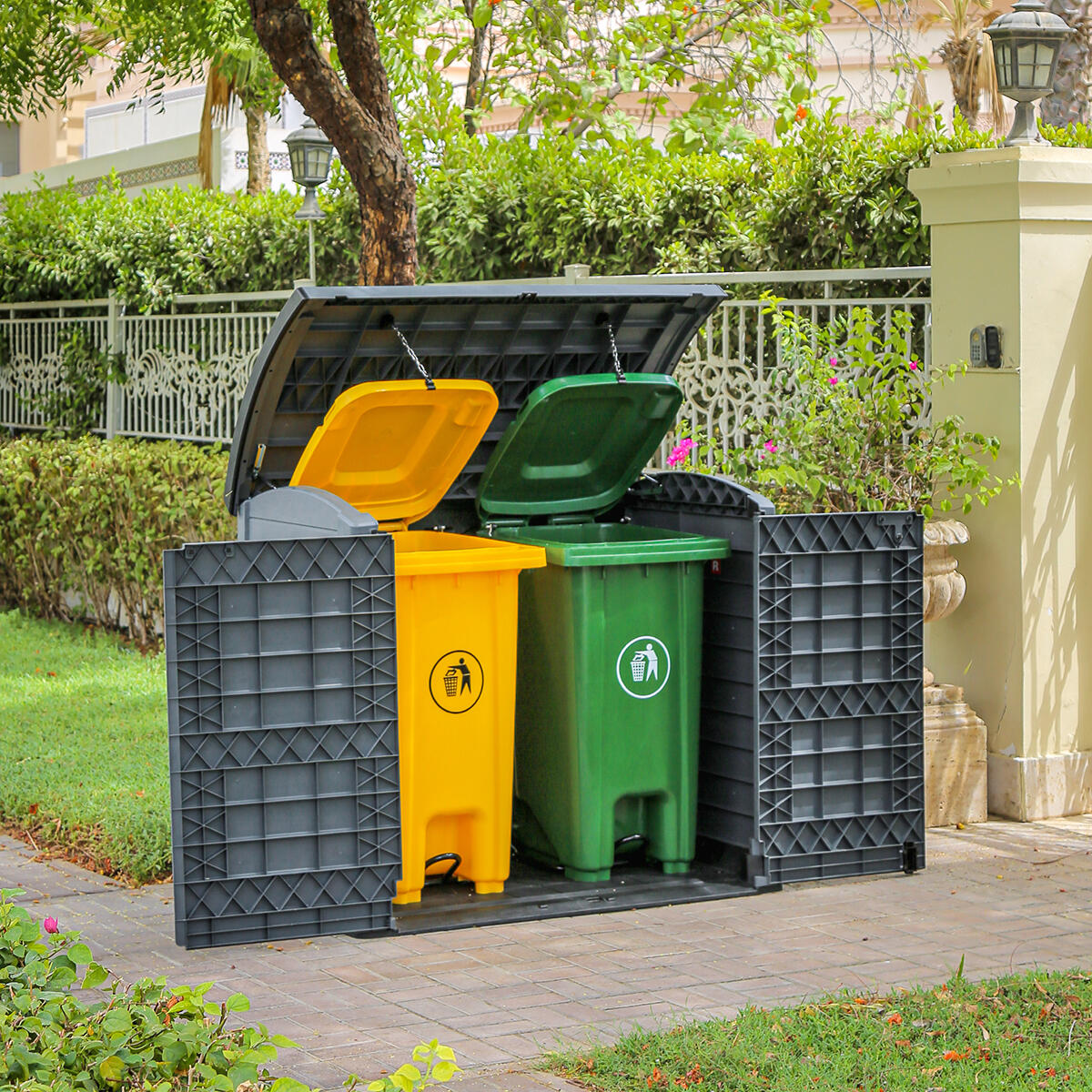 Arcón cubre cubos exterior 1200 L PVC gris antracita 5/7