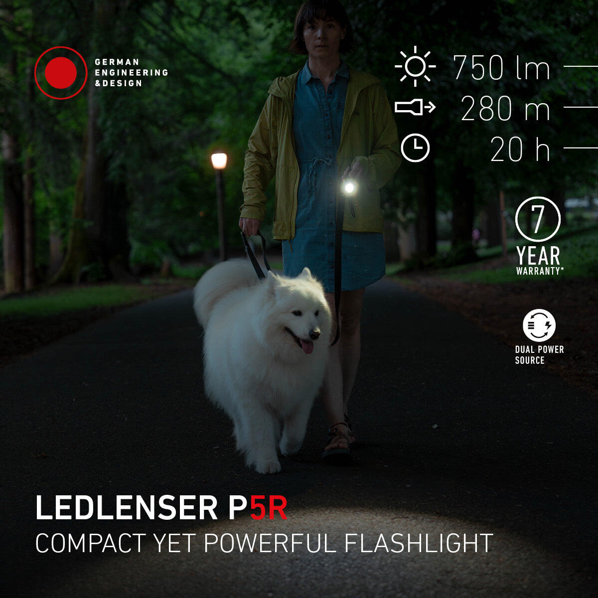 Lampe torche LED rechargeable – 750 lm, IP68, portée 280 m, USB-C – P5R 2/7