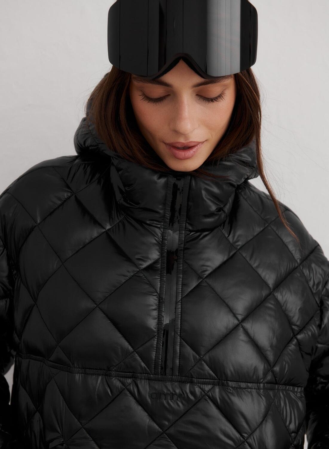 Damski anorak ocieplany, pikowany w romby, regulowany kaptur Luxe czarny połysk 5/7
