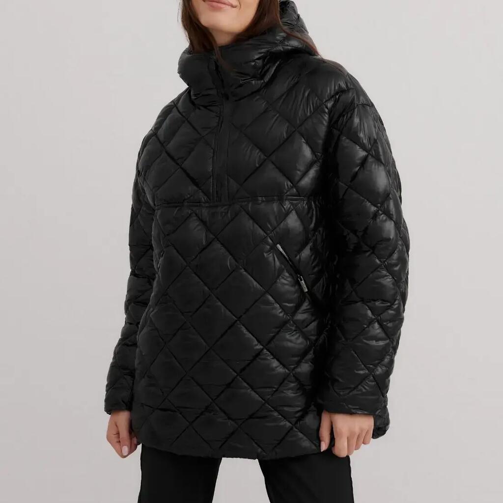 Women's Anorak Insulated Diamond-Quilted Adjustable Hood Luxe Glossy Black