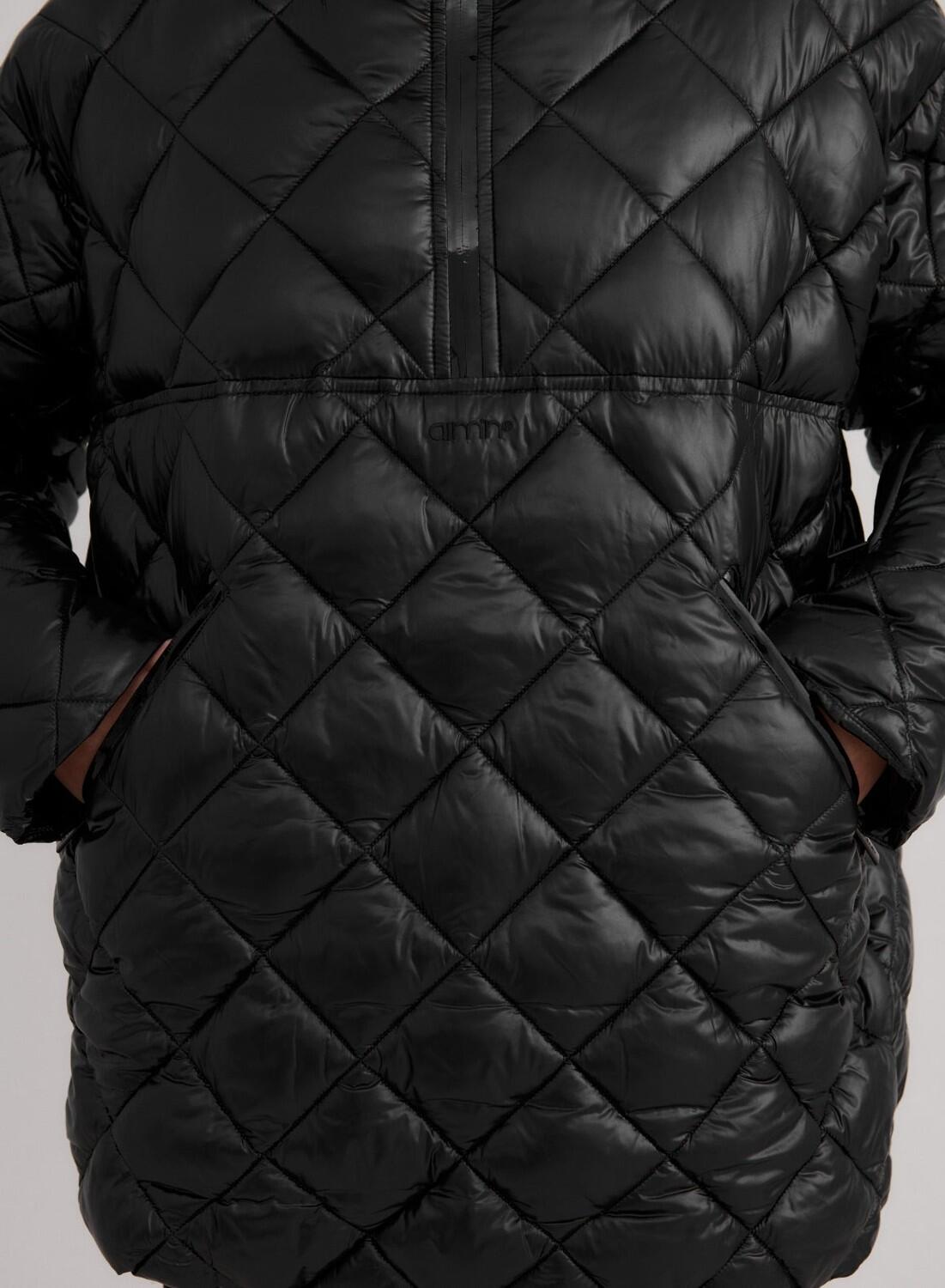Damski anorak ocieplany, pikowany w romby, regulowany kaptur Luxe czarny połysk 7/7