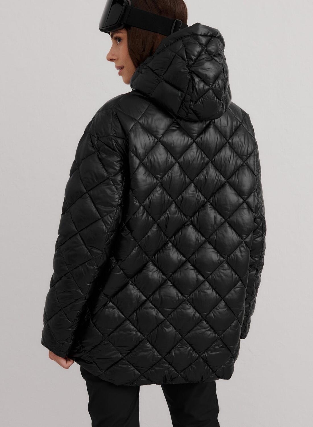 Damski anorak ocieplany, pikowany w romby, regulowany kaptur Luxe czarny połysk 4/7