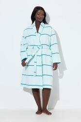 Femme Peignoir en tissu éponge rayé col châle et manches longues ceinture
