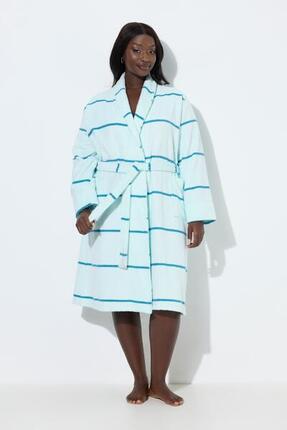 Damen Bademantel Frottee Ringel Schalkragen Langarm