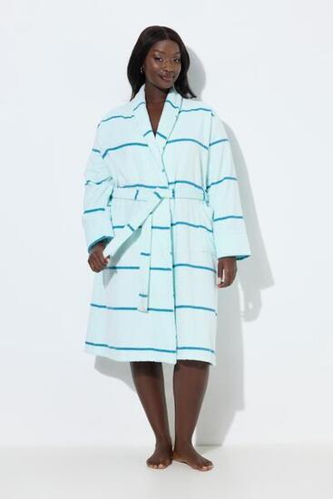 Damen Bademantel Frottee Ringel Schalkragen Langarm