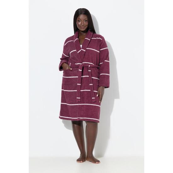 Damskie Szlafrok paski szalowy kołnierz długi rękaw frotte