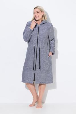 Damen Bademantel Ringel Kapuze Frottee Taschen