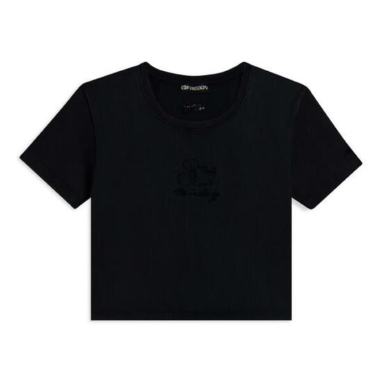 T-shirt pour femmes cropped côtelé avec broderies Disney