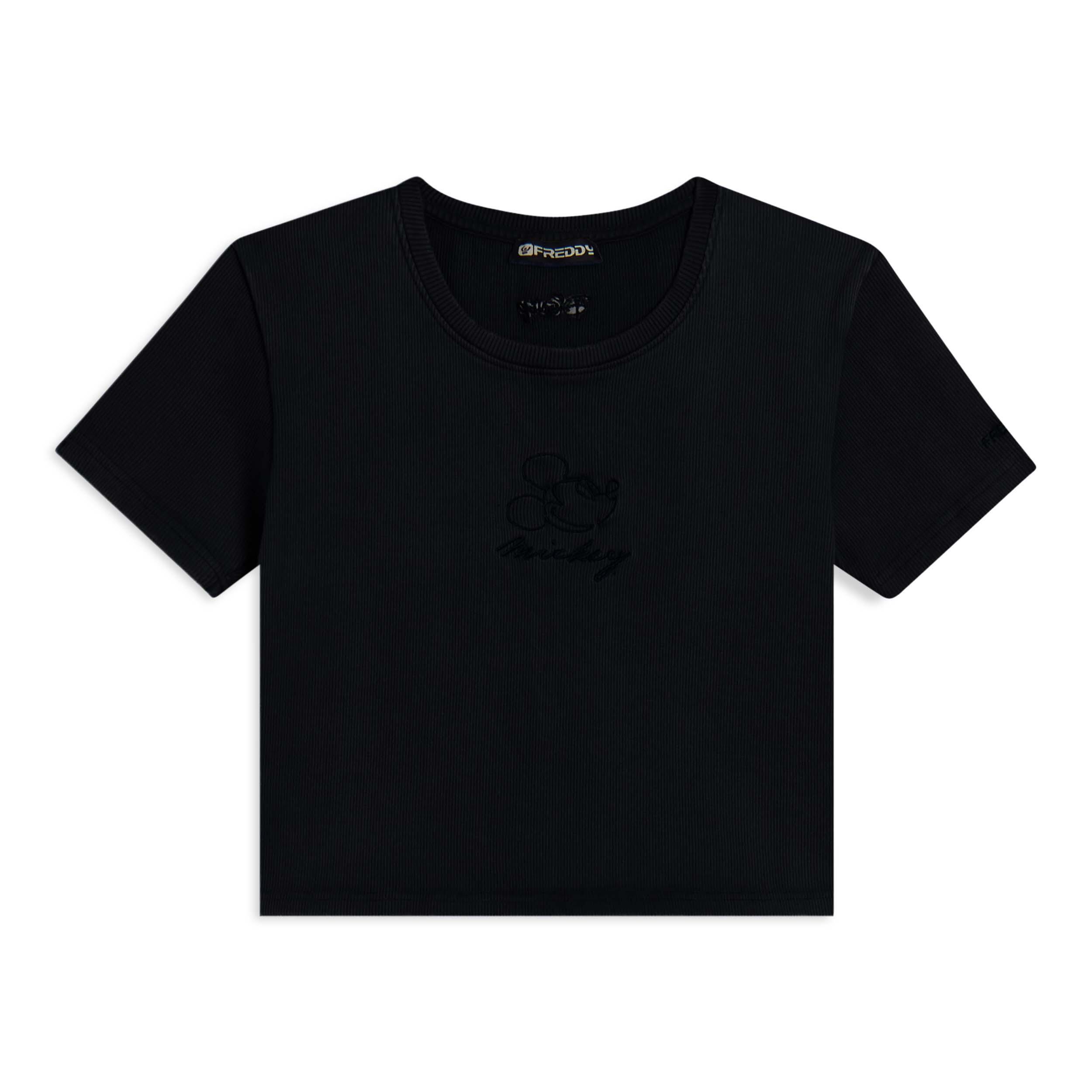 Freddy - T-shirt Pour Femmes Cropped Côtelé Avec Broderies Disney - T-shirt Crop Top - Noir - Decathlon