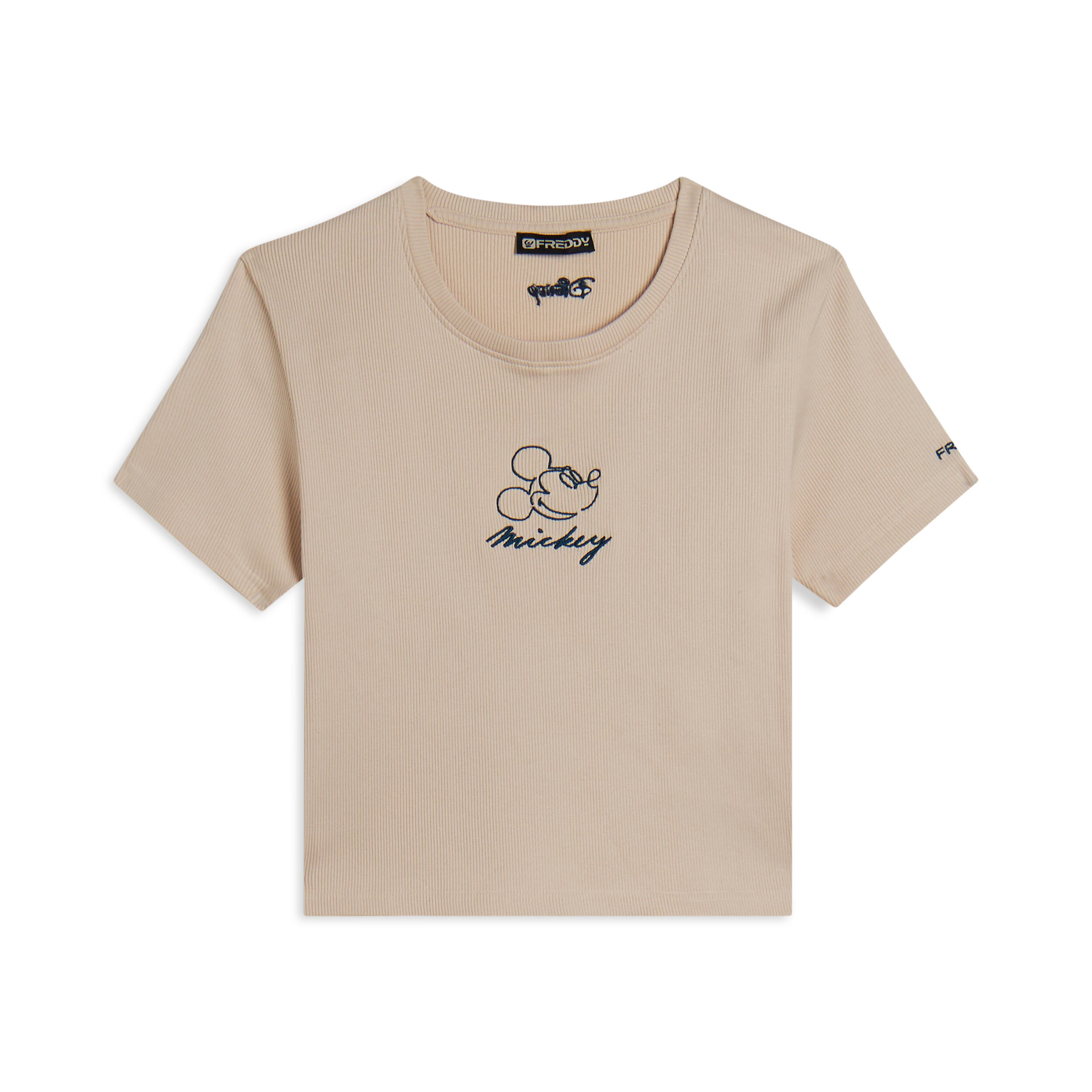 Freddy - T-shirt Pour Femmes Cropped Côtelé Avec Broderies Disney - T-shirt Crop Top - Beige - Decathlon