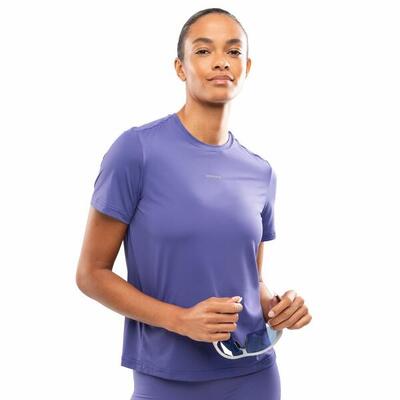 Damen Fitness kurzärmeliges lauf-t-shirt Singapore Blue Blau