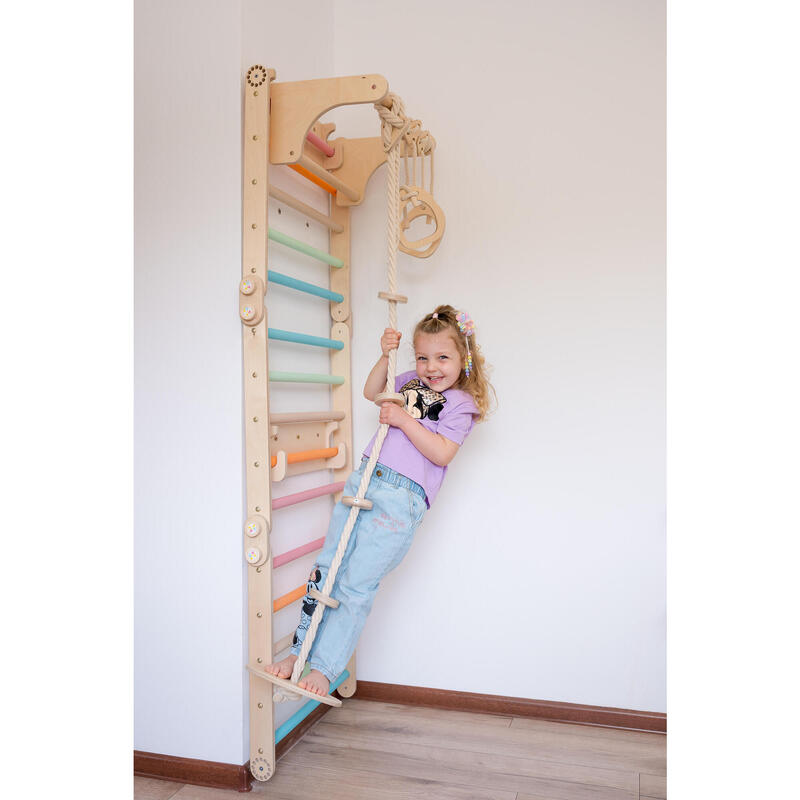 Triunghi Pikler modificabil și perete suedez cu inele de gimnastică și Leagăn