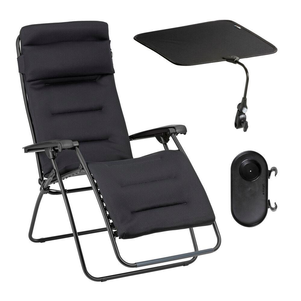 Lafuma Mobilier - Ensemble Fauteuil Relax Matelassé Avec Ombrelle Et Porte-gobelet - Rsx Clip - - Bedchair - Noir - No Size - Decathlon
