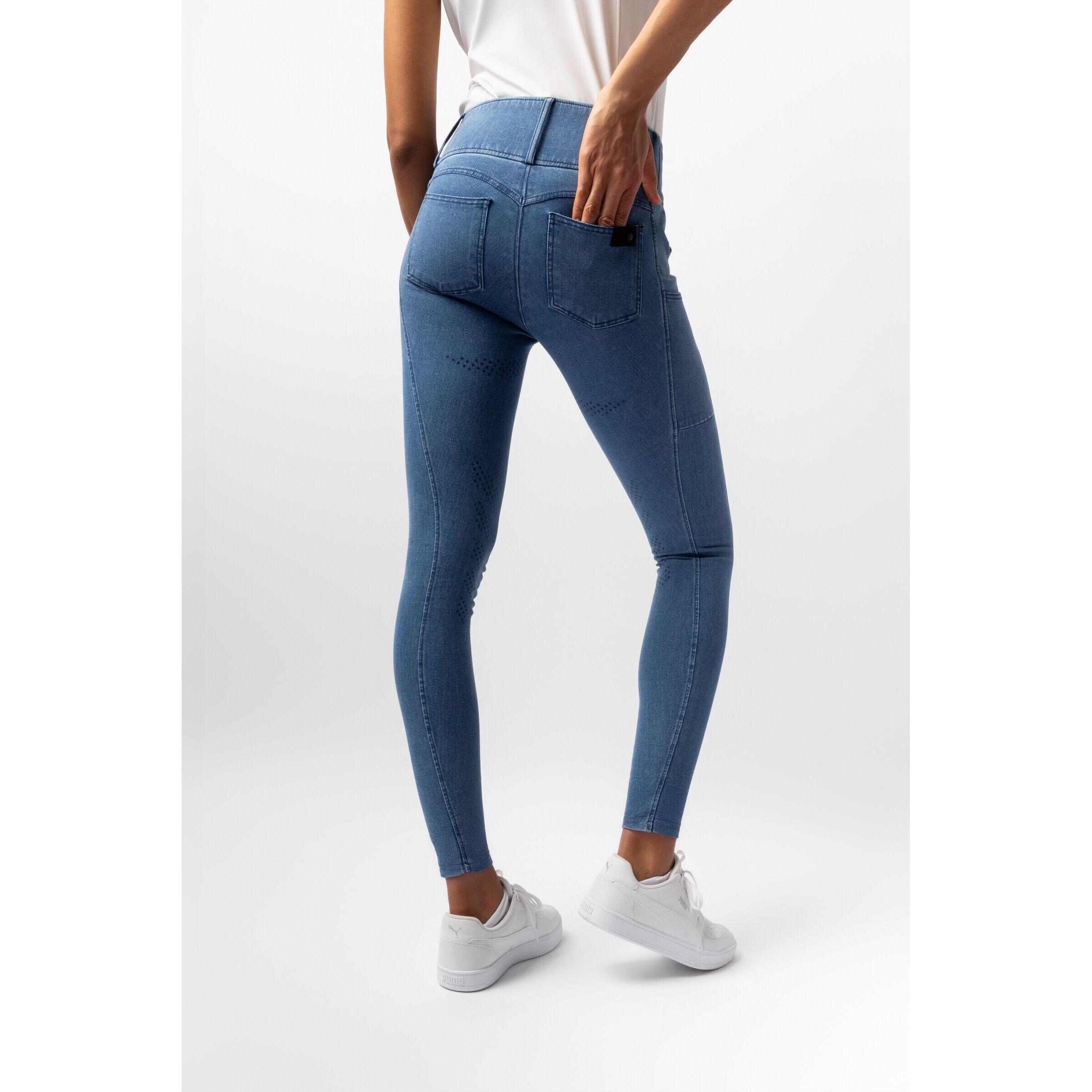 Pantalon équitation en denim full grip femme Horze Carolyn 3/7